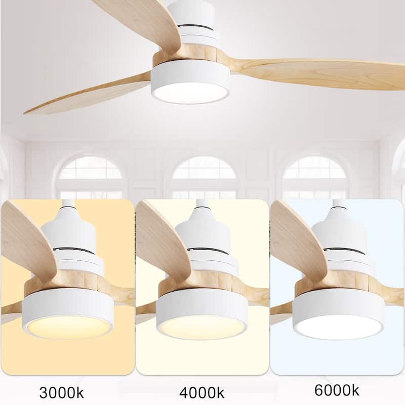 52" Farmhouse Style Wood Walnut Ceiling Fan With Lights and Remote Control, Dimmable LED Optional