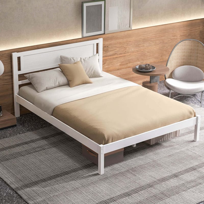 Costway Twin/Full/Queen Wooden Platform Bed with 12 Slats Headboard &