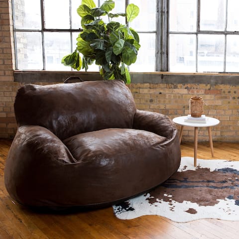 Big Joe Vegan Leather Foam Filled Bean Bag Loveseat