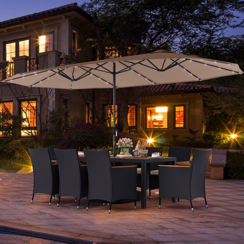 Gymax Set Of 11 Patio Dining Set w/ 15ft Double-Sided Patio Umbrella