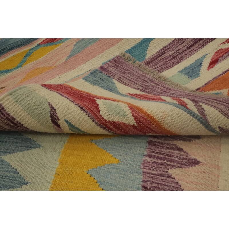 Hand Woven Oriental 100% Wool Carpet Southwestern Tribal Multi-Colored Kilim Runner Rug - 9' 9'' X 2' 7''