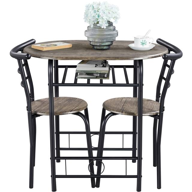 Yaheetech Modern Round Dining Table Set, 3 Piece Dining Room Sets - Drift Brown