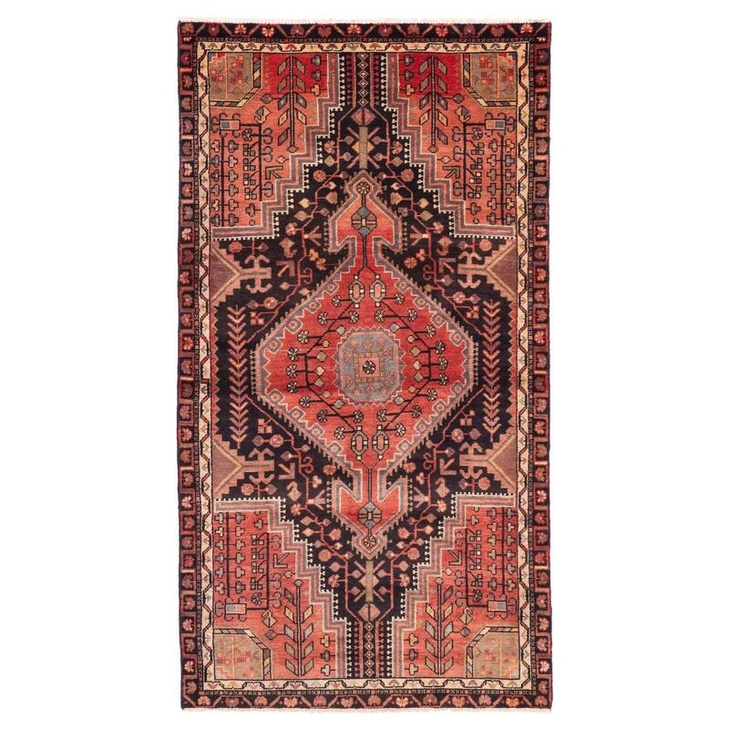 ECARPETGALLERY Hand-knotted Anatolian Vintage Black, Red Wool Rug - 4'3 x 7'10