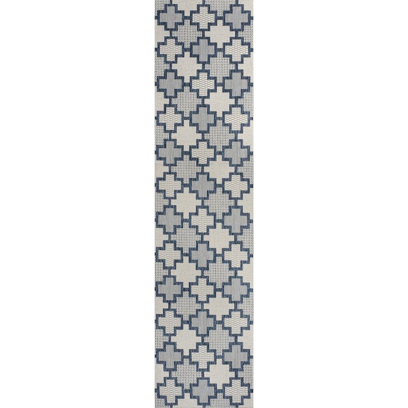 JONATHAN Y Lior Modern Geometric Tile Pattern Salmon/Cream Indoor/Outdoor Area Rug - 2 X 8 - Navy/Cream