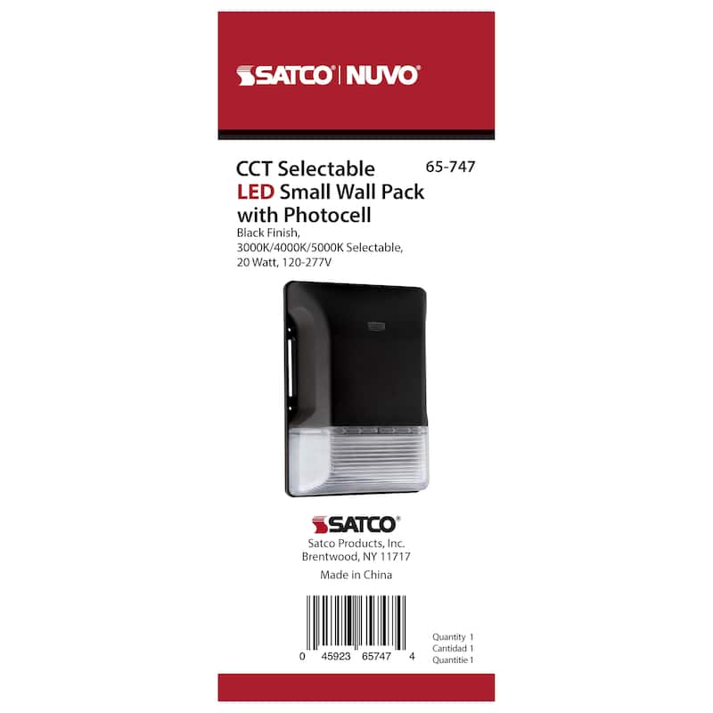 LED Small Wall Pack 20W CCT Selectable 3K/4K/5K Black Finish 100-277V