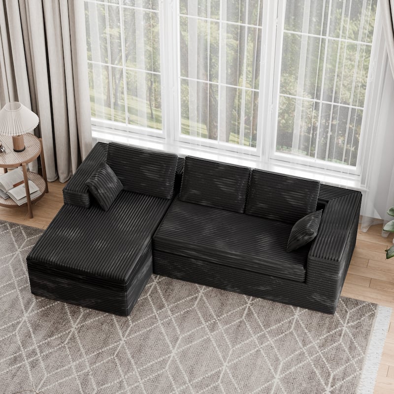 Modland 108" Boneless Cloud Couch, Modular L-Shaped Sectional Sofa, No Assembly, Corduroy - Black - Left Facing