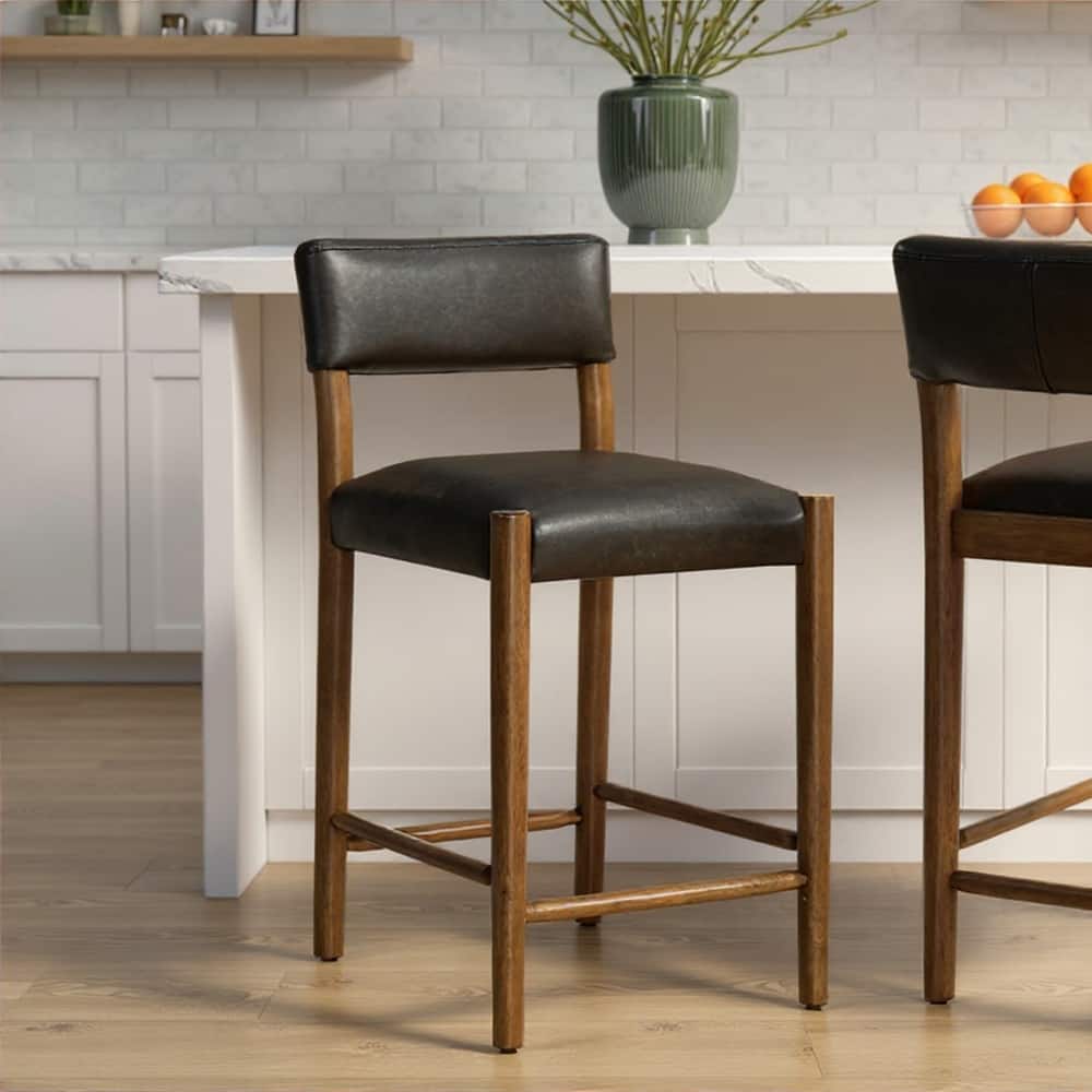 Bennet Faux Leather Upholstered Counter Stool with Solid Wood Legs Set of 2/4/6