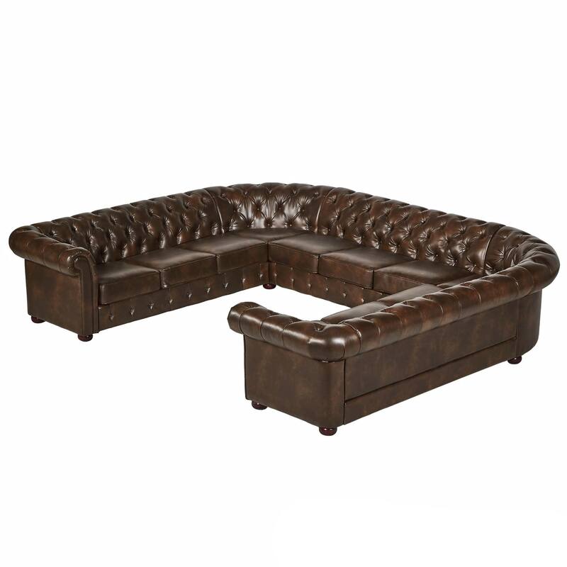 Knightsbridge Chesterfield 11-Seat Sectional by iNSPIRE Q Artisan - Brown Leather