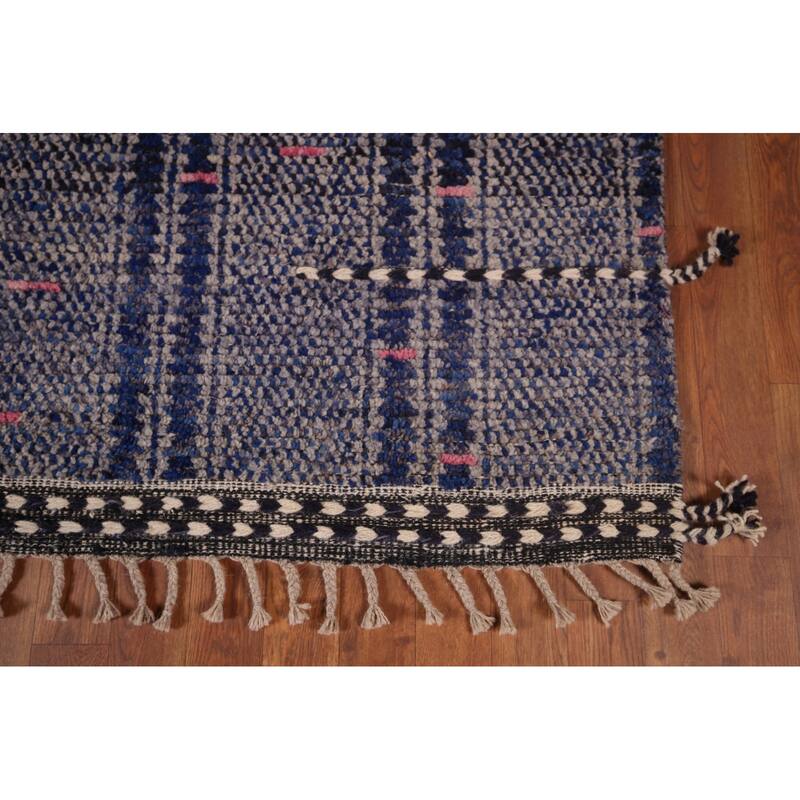 Navy Blue Moroccan Oriental Area Rug Handmade Wool Carpet - 5'11"x 9'10"
