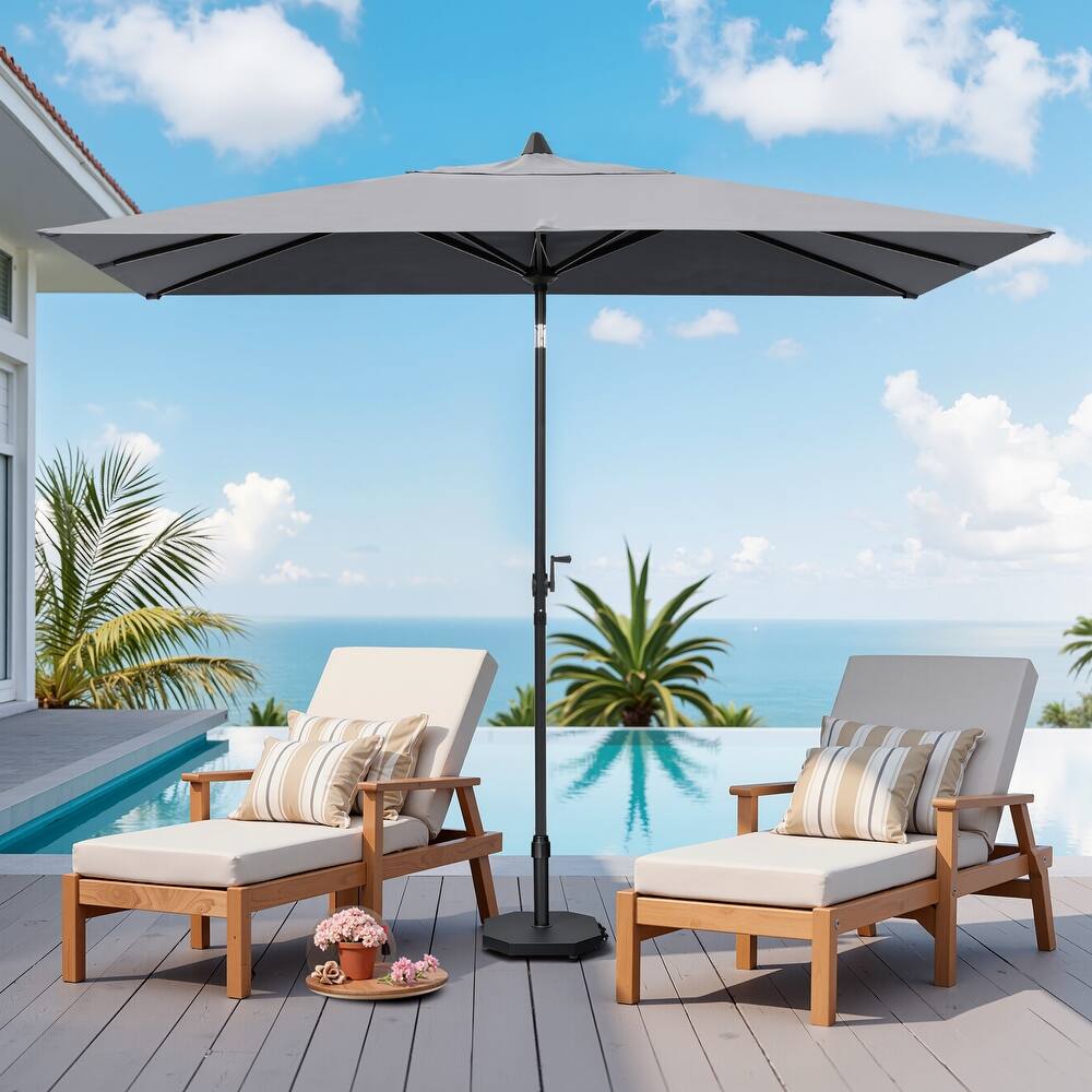 9 x 5 FT Outdoor Patio Rectangular Market Umbrella and Base Stand with Wheels