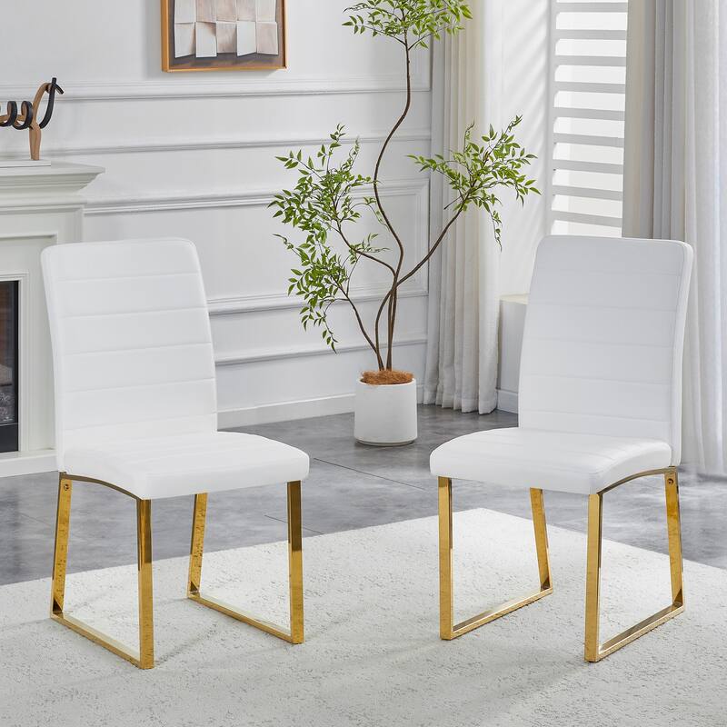 Set of 2- Heavy-duty chairs set: 2.1" thick cushion, iron frame, perfect for home or office. Classic colors, great value - White+Gold