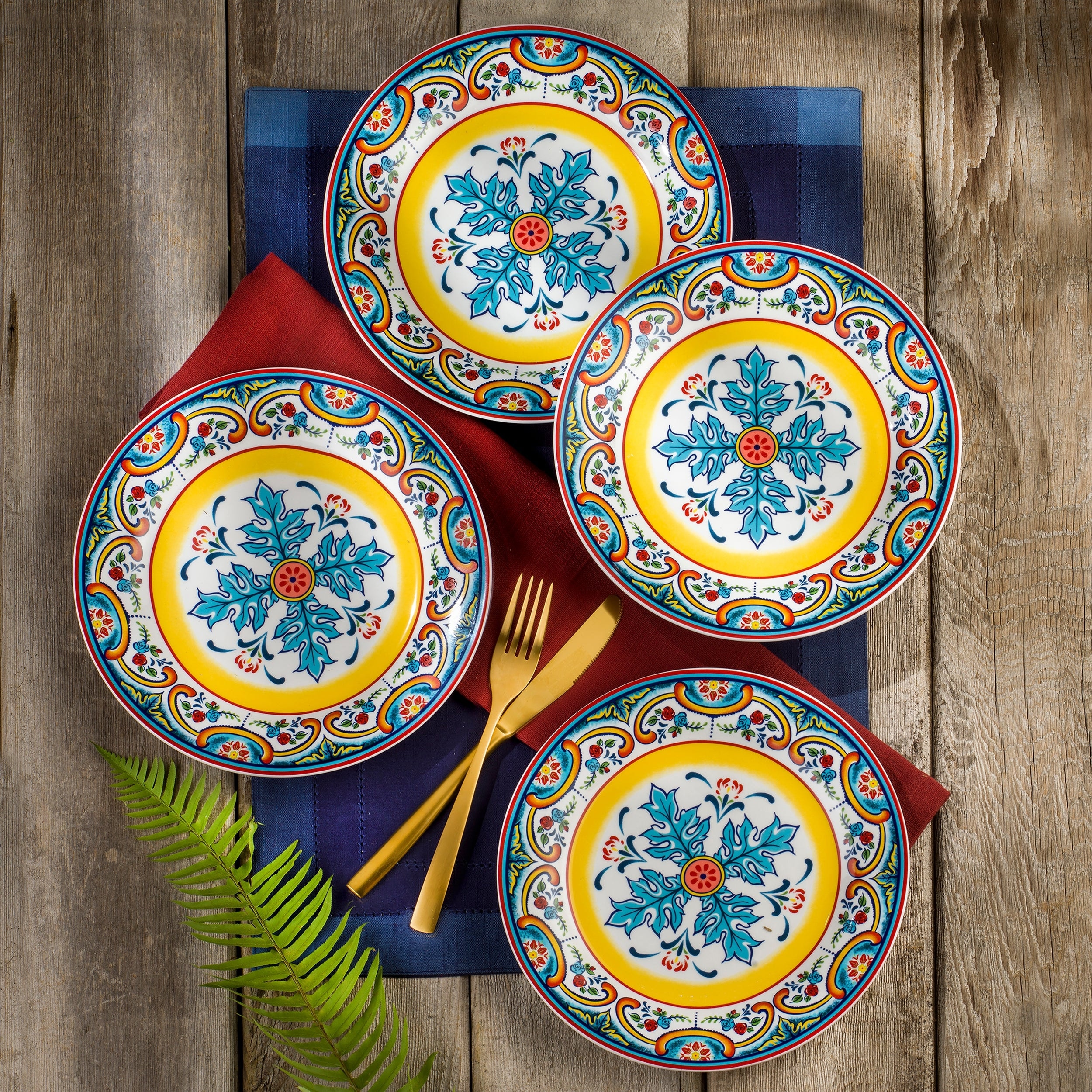 Euro Ceramica Zanzibar 4 Piece 8.75'' Salad Plate Set - 8.75 in. x 8.75 in. x 0.87 in.