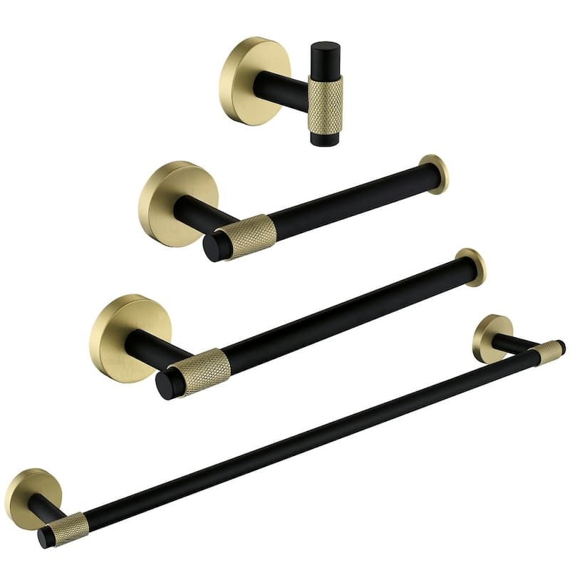 Modern Bath Hardware Set Towel Holder Set in Stainless Steel - 4 piece - Black&Gold