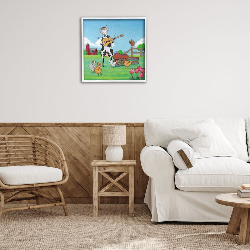 Stupell Busking Cow with Audience Framed Giclee Art Design By Roger Straub