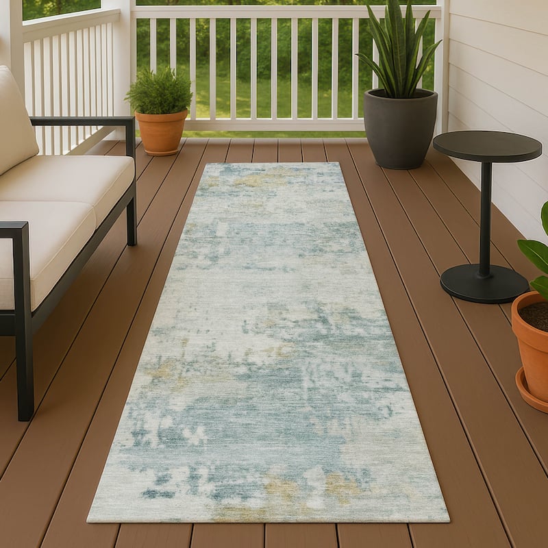 Machine Washable Indoor/ Outdoor Modern Casual Chantille Rug - Aqua - 2'3" x 7'6"