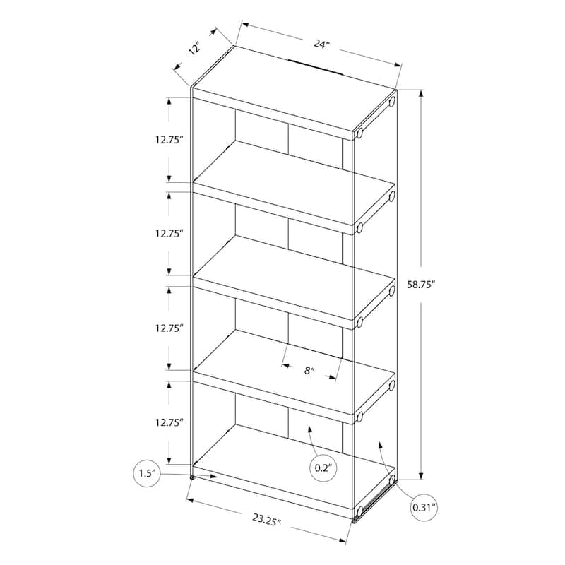 5-Tier Bookshelf Etagere with Glass Shelves - Modern White Bookcase for Home Office & Bedroom - 60