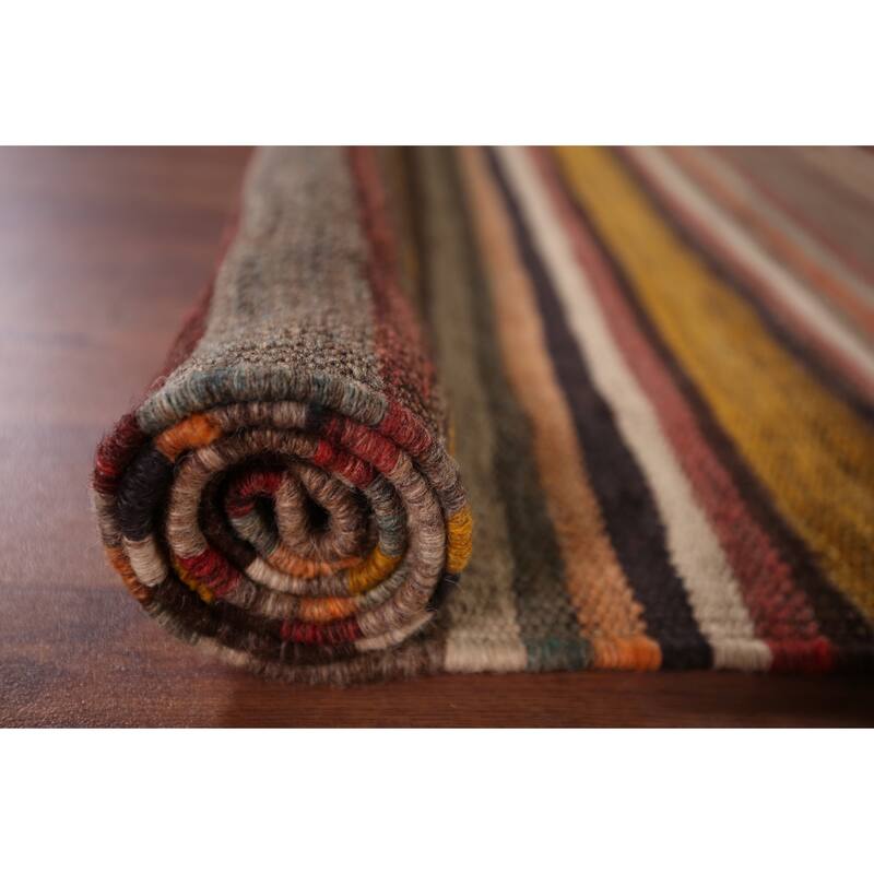 All-Over Striped Kilim Persian Area Rug Flatweave Wool Carpet - 4'11"x 7'0"