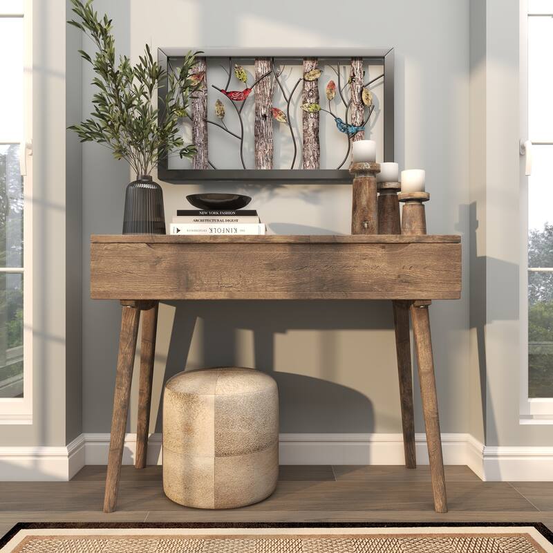 Black Metal Bird Wall Decor with Tree Branches and Colorful Leaves