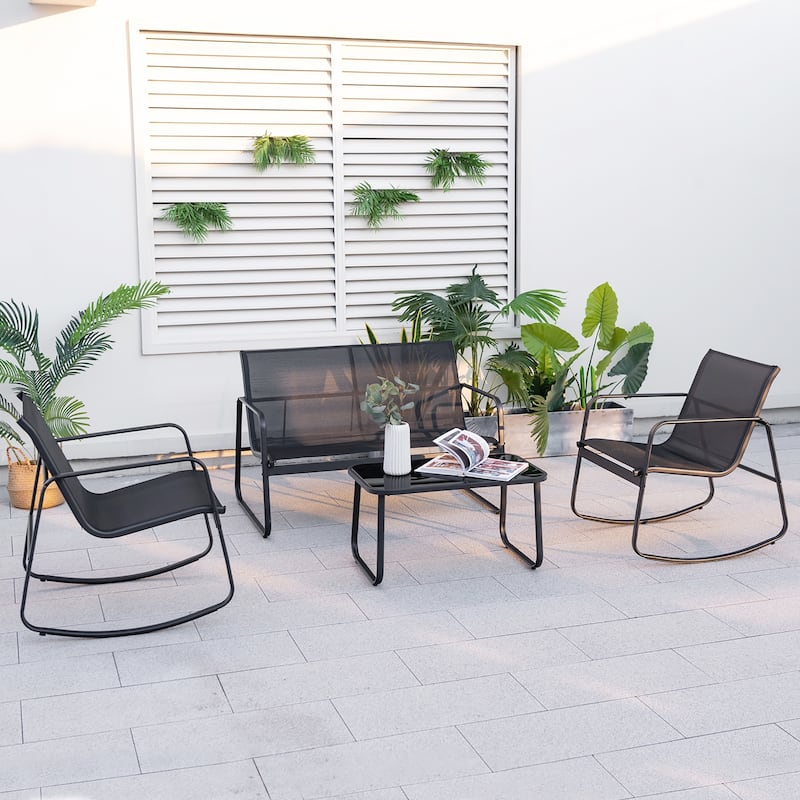 Gymax 4 Piece Rocking Bistro Set Patio Furniture Set w/ Loveseat 2