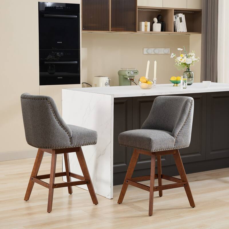 Set of 2 Swivel Bar Stools, 26" Counter Height Upholstered Fabric Barstools for Kitchen Island - Gray