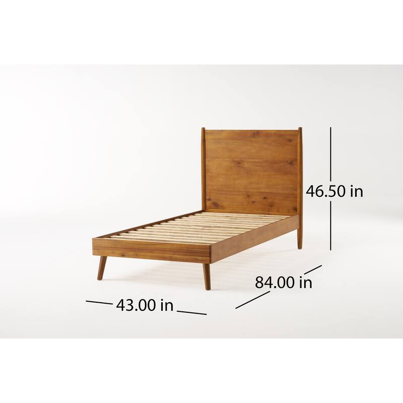 Twin XL Size Natural Acacia Wood Platform Bed with Mid-Century Modern Design and 600lb Capacity