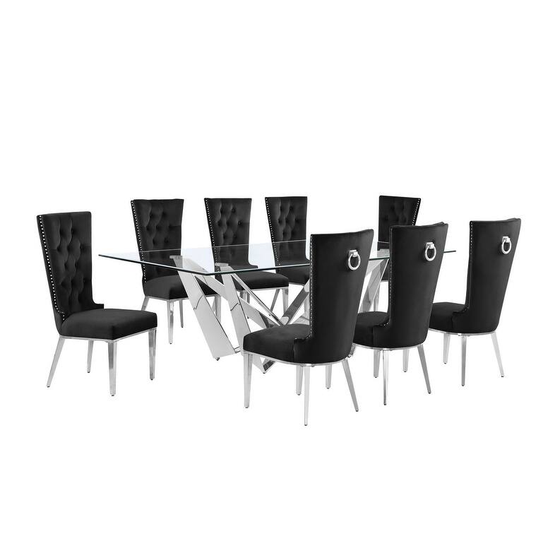 Best Quality Furniture D402/3-SC330-7 Dining Set with 94" 15mm Glass with Bevel