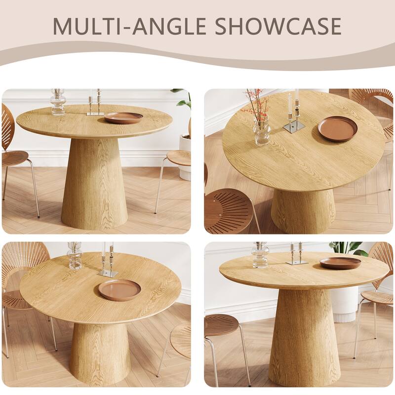 Modern Round Dining Table 43 Inch MDF Wood Grain Minimalist Design