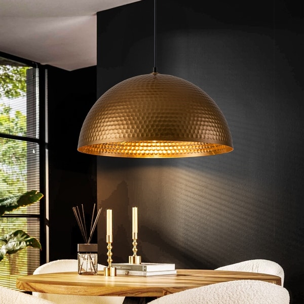 1 Light Industrial Farmhouse Oversized Pendant Gold Leaf Hammered Semi Sphere Dome Pendant Light for Kitchen Island On Sale Bed Bath Beyond 40115854