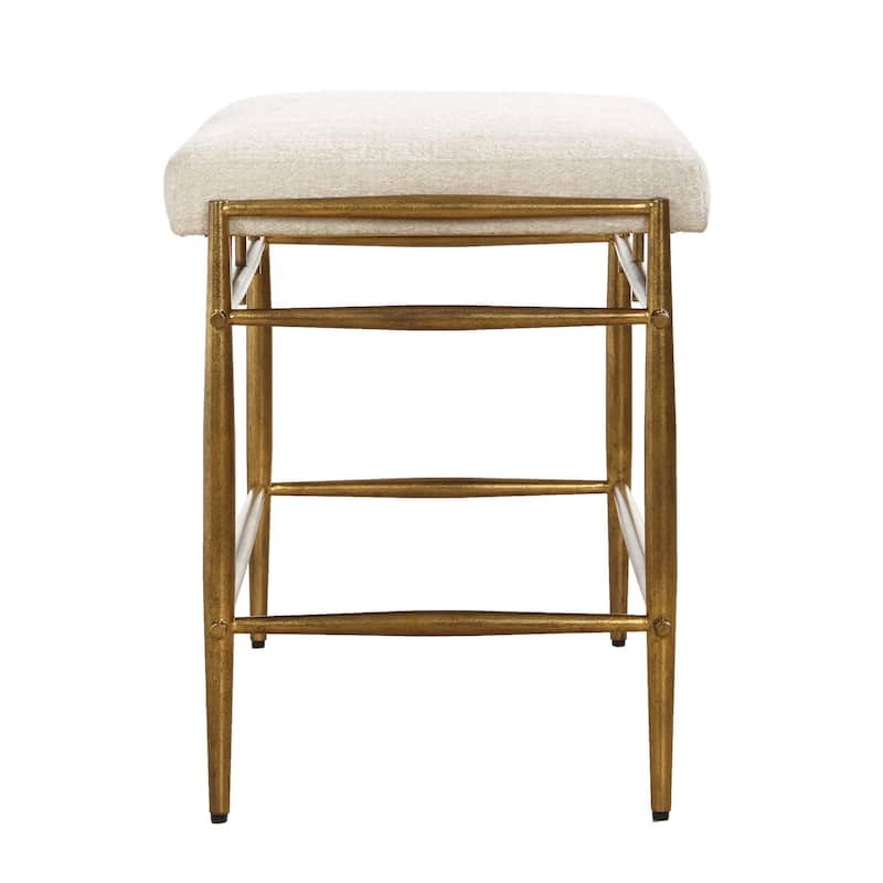 Uttermost Karleen Plush White Small Brass Bench - 25.75" W x 21" H x 15" D