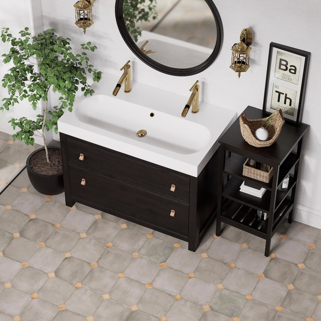 Merola Tile Laverton Octagon Grafito with Taco Natural 7-7/8" x 7-7/8" Porcelain Floor and Wall Tile