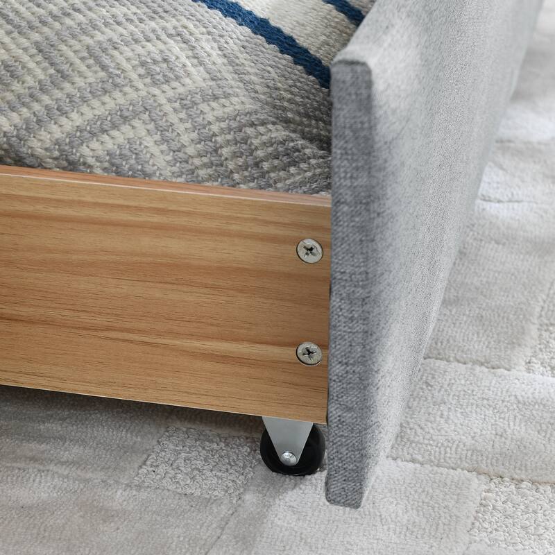 Queen Size Upholstered Daybed with Trundle and Storage Drawers, Grey Linen Fabric