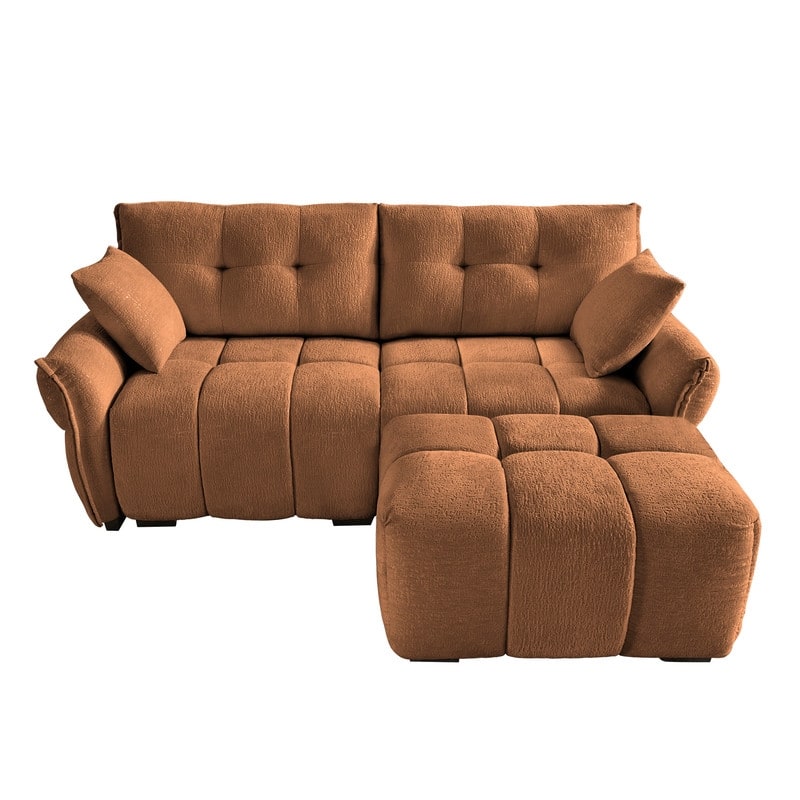 78.7" Chenille Two Seater Upholstered Sofa with Ottoman