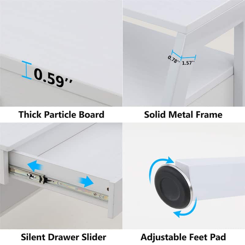 47 inch Computer Desk with Drawers, Office Writing Desk with Shelves