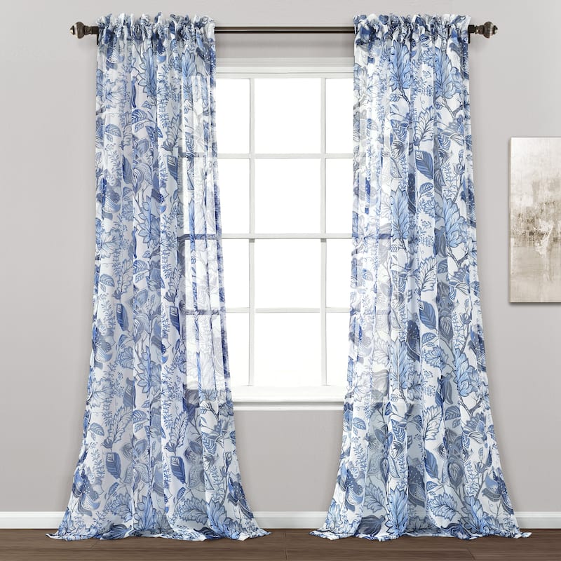 Lush Decor Cynthia Jacobean Sheer Window Curtain Panel Pair - 84" x 52"