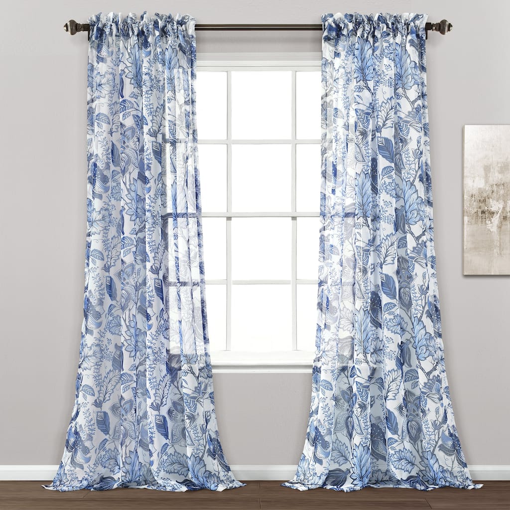 Lush Decor Cynthia Jacobean Sheer Window Curtain Panel Pair - 84" x 52"