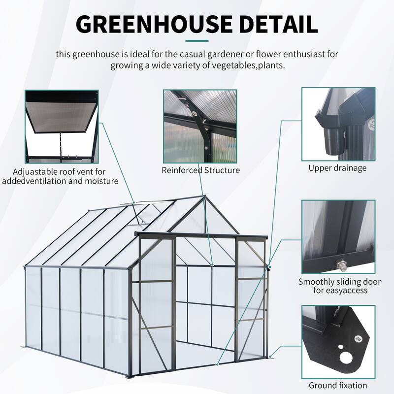 UV-Resistant Greenhouse Shed Plant Shed Garden Shed with Sliding Door & Adjustable Roof, Rust-proof, Weatherproof