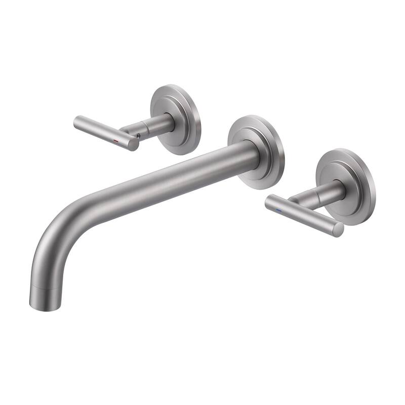WOWOW Double Handle Wall Mount Bathroom Sink Faucet - Brushed Nickel