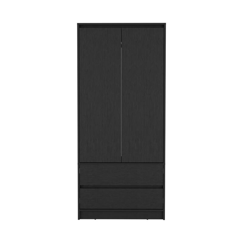 Stylish Wardrobe Closet Armoire with Double Doors for Bedroom, 2 Drawers, and Hanging Rod - Space-Saving Design