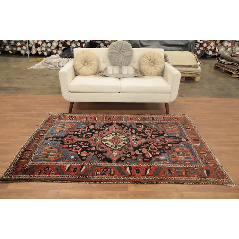 Hand Knotted Oriental 100% Wool Carpet Traditional Medallion Pink Bakhtiari Area Rug - 6' 8'' X 4' 7''