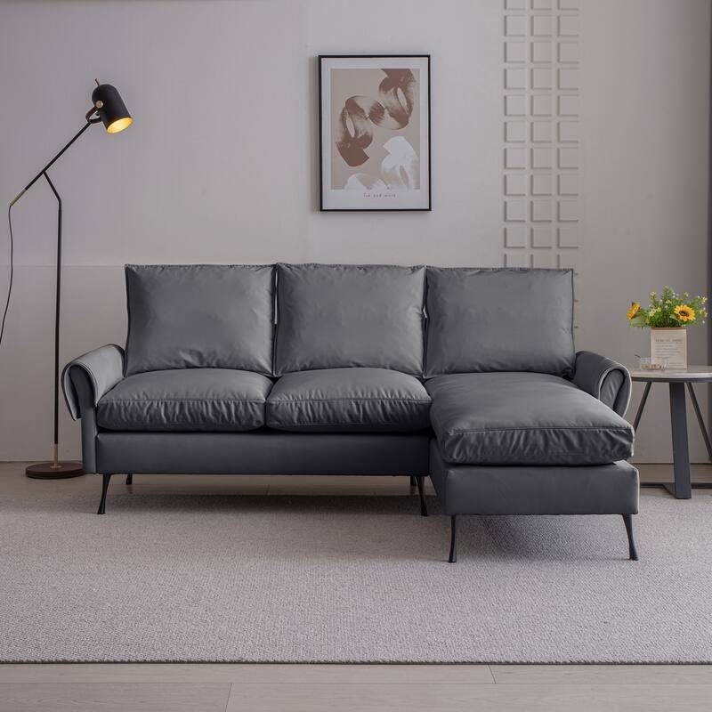 81" Modern Modular Technical Leather L-Shaped Sofa with Reversible Lounge