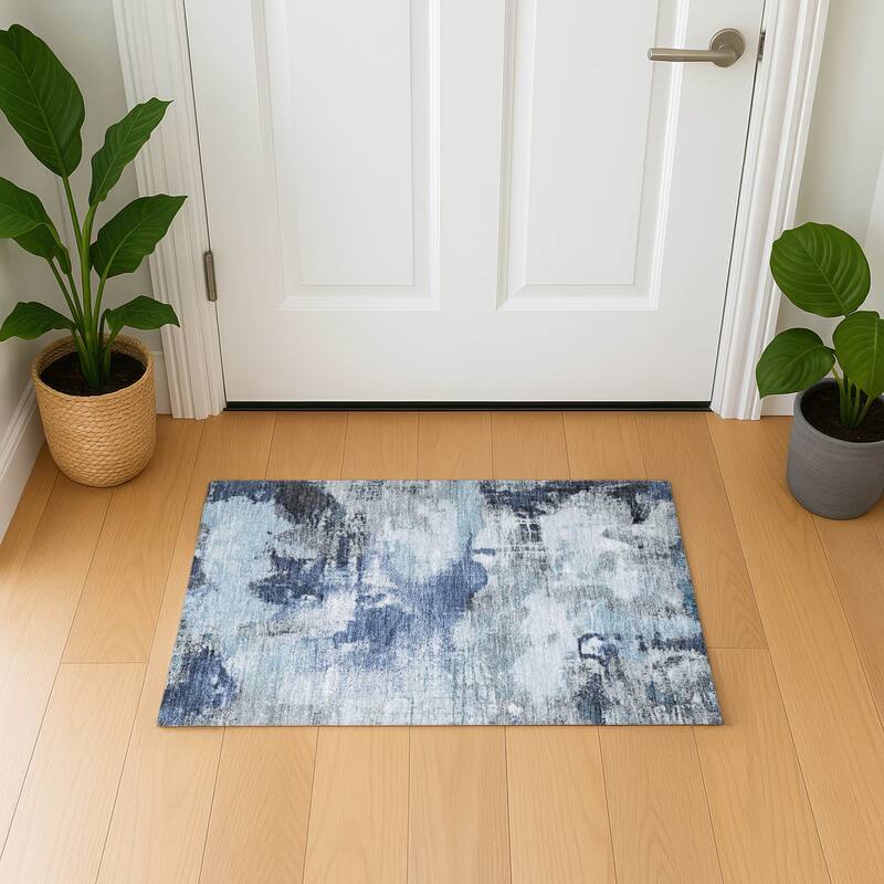 Premium Washable Super Soft Abstract Brushstrokes Mayfield Rug - Blue - 1'8" x 2'6"