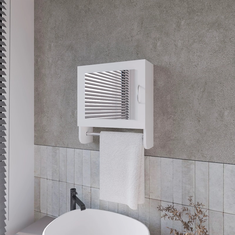 Black Wall-Mounted Medicine Cabinet with Towel Bar and Mirror, Perfect for Small Bathrooms and Tight Spaces - 5.7X17.7 in - White + Particle Board