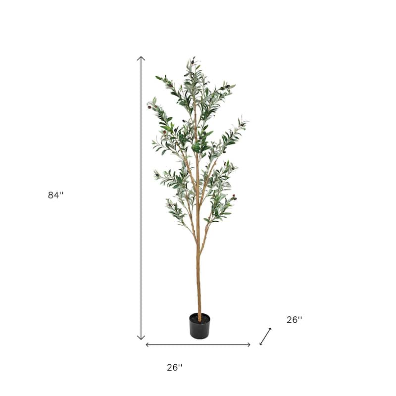 HomeRoots 84" Green Olive Artificial Tree in a Black Pot - 26.00 in. x 84.00 in. x 26.00 in.