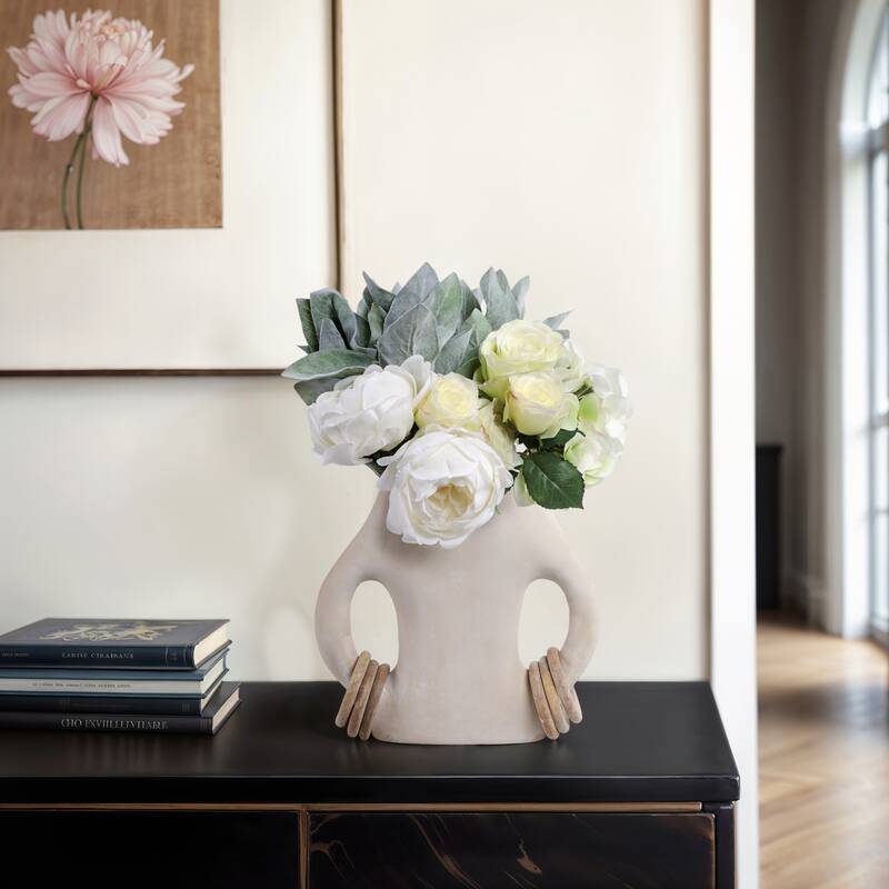 Pottery Vase Dual Ring Handles Sculptural Accent Handcrafted Form - 12" x 3" x 12"