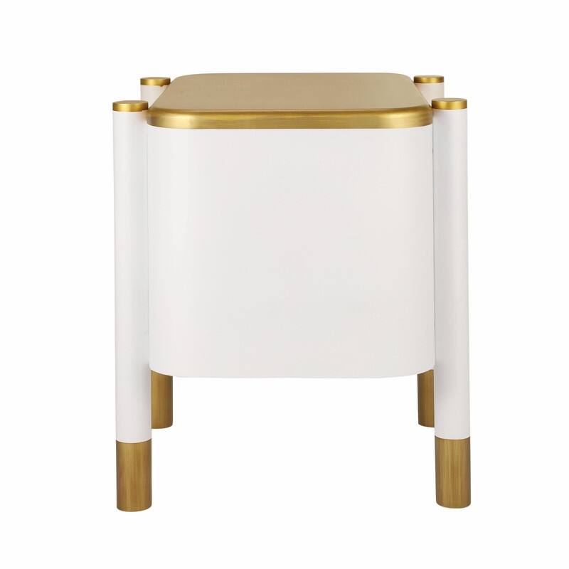 Contemporary Curved 2-Drawer Nightstand with Metal Feather Handles and Exposed Legs