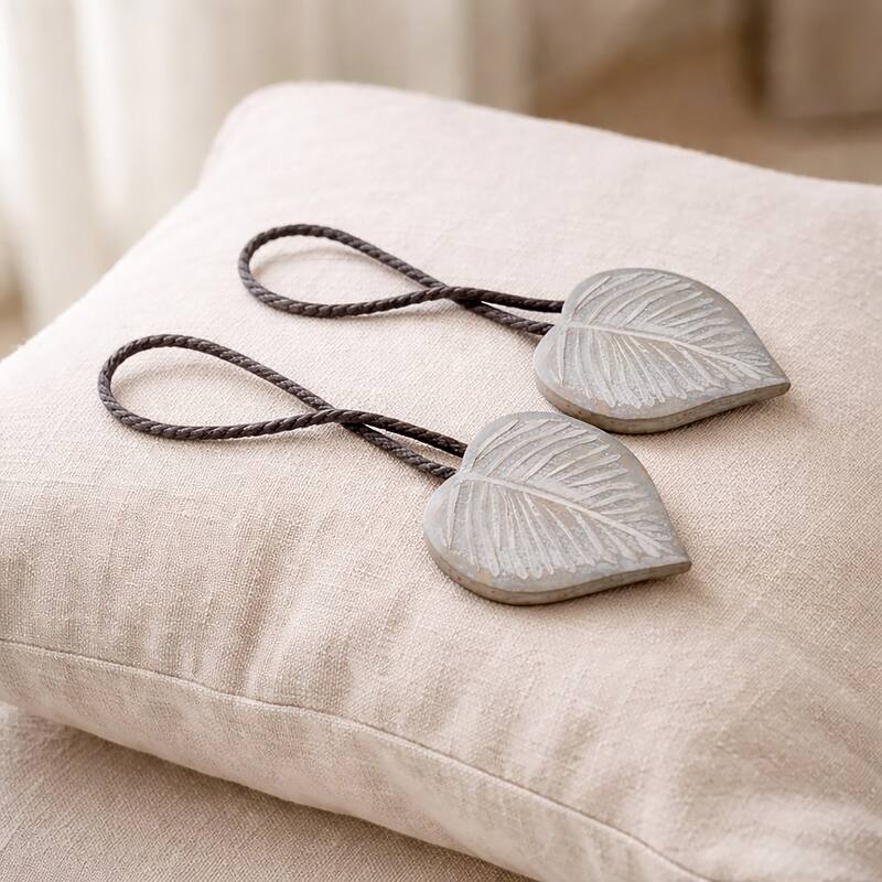 Magnetic Wooden Heart Curtain Tiebacks Easy to Use - 2 Tiebacks - Old Grey