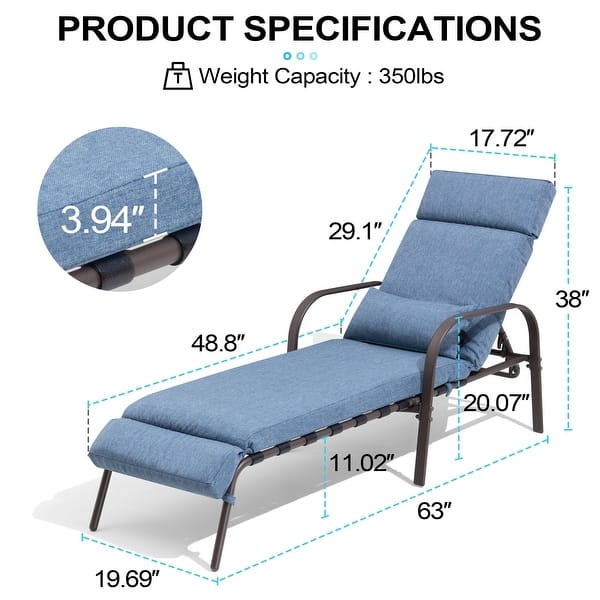 dimension image slide 3 of 4, Patio Adjustable Chaise Lounge Chair with Cushion and Pillow for Outdoor & Indoor