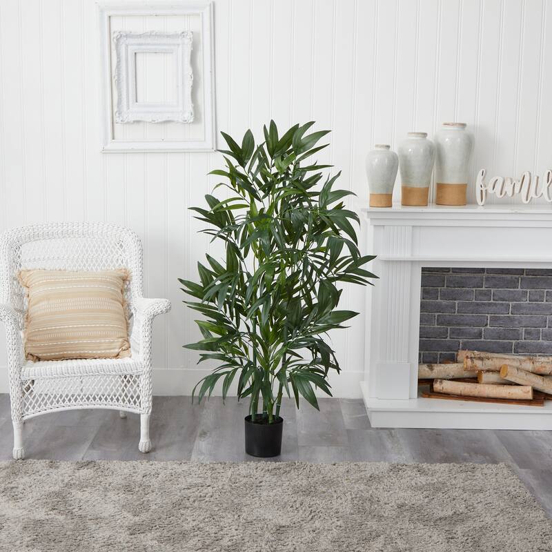 4ft Bamboo Palm Tree - Artificial Silk Plant with Pot - Home Office Decor - 4ft.