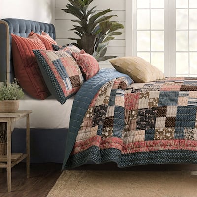 Greenland Home Fashions Shiloh Patchwork Floral Print Quilt Set