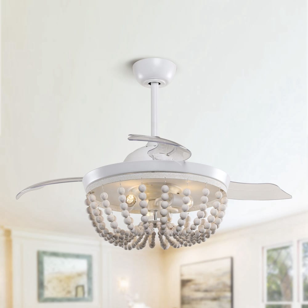 42" White Retractable Chandelier Ceiling Fan with Remote and Light Kit - 42 in